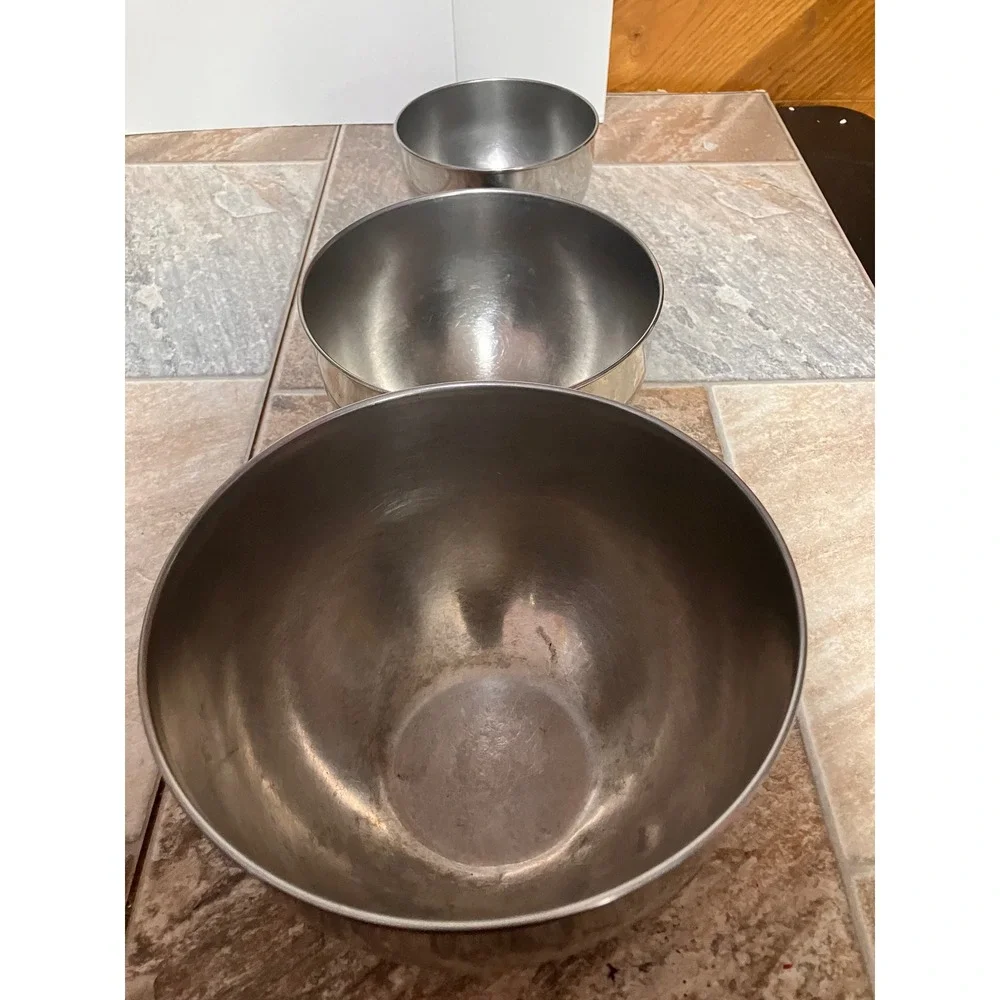 3 Piece Stainless Steel Nesting Mixing Bowl Set Polished Silver Kitchen Prep